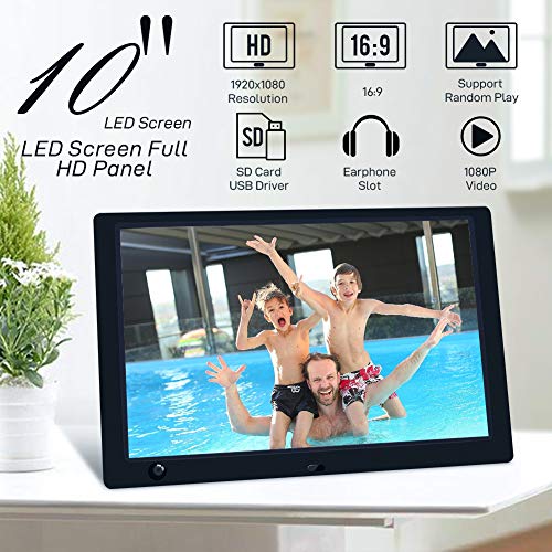 Digital Picture Frame, Jimwey 10.1 Inch Full HD IPS Screen Digital Photo Frame with Motion Sensor, Support Video Music Video USB Drive SD Card, Suitable as a Gift for Elders, Students, Friends