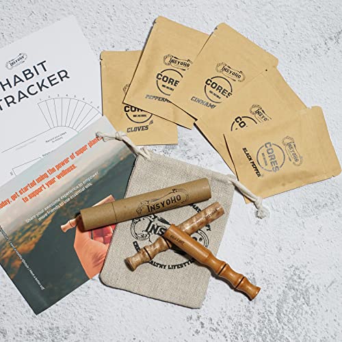 INSYOHO Quit Smoking Wooden VapourLess Inhaler With 4 NicotineFree Flavored Core, Essential