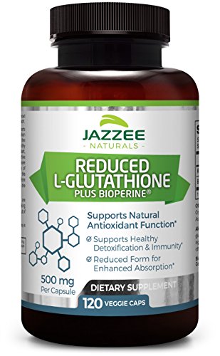 Reduced L-Glutathione | 500 mg per Capsule | 120 Veggie Capsules | Plus 5 mg BioPerine for Enhanced Absorption | Superior Reduced Form | Vegetarian / Vegan | All-Natural / No Chemical Fillers