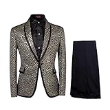 Men Notched Lapel Center-Vent One-Button Blazer Suits Jackets & Trousers, Golden, Large