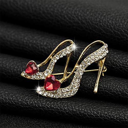 Sperrins Fashion Style High-Heel Shoe Rhinestone Brooch Pin Gold Color