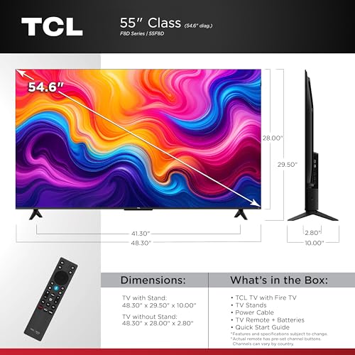 TCL 55 Inch F8D Series 4K QLED with Dolby Vision HDR & Atmos Smart TV with Fire TV, Alexa+, 120Hz Refresh Rate, Game Accelerator 240, High Brightness LED Backlight, Voice Remote