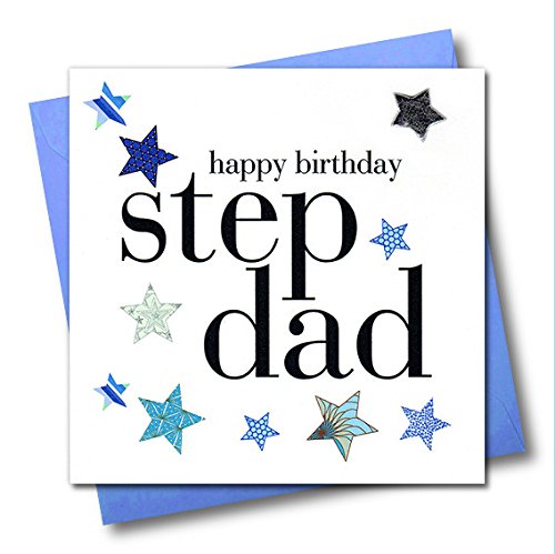 Claire Giles Greeting Cards, Happy Birthday Stepdad Card, Blue Star design Step Dad Card, Embellished with a padded star