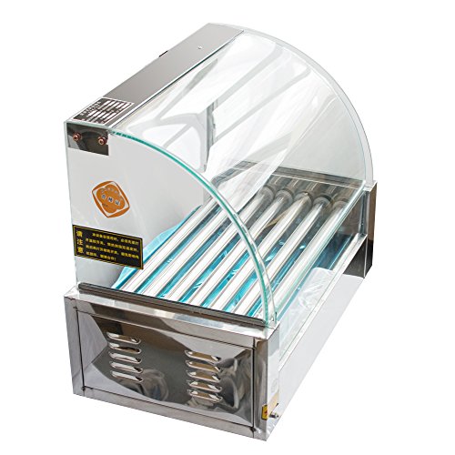 Genmine 7 Roller 18 Hot Dog Grill Machine Commercial Electric Hotdog Cooker Maker Griller Machine With Cover 1050W (7 Rollers)