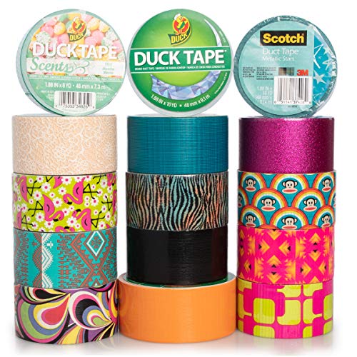 Duck and Scotch Brand Duct Tape Set (15 Assorted Rolls) Colored Duct