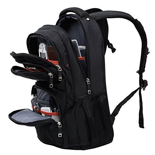 ASPENSPORT Laptop Bags School College Students Water Resistant Backpack 26L Multi-Functional Pocket for Boy and Girl Travel 17inch Computer Notebook Durable Daypack Black