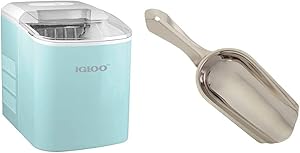 Igloo ICEB26AQ Automatic Portable Electric Countertop Ice Maker Machine & Winco Stainless Steel 4 Ounce Ice Scoop, Medium