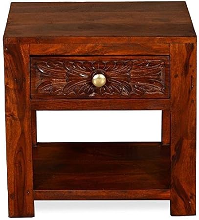 Ringabell Altavista Crafted Honey Finish Solid Sheesham Wood Drawer Bedside Table (Brown)