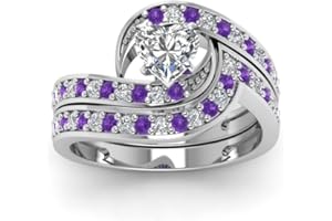 JewelryGift Choose Your Gemstone Swirl Pave Diamond CZ Wedding Ring Set sterling silver Heart Shape Wedding Ring Sets Everyday Jewelry Wedding Jewelry Handmade Gifts for Wife US Size 4 to 12