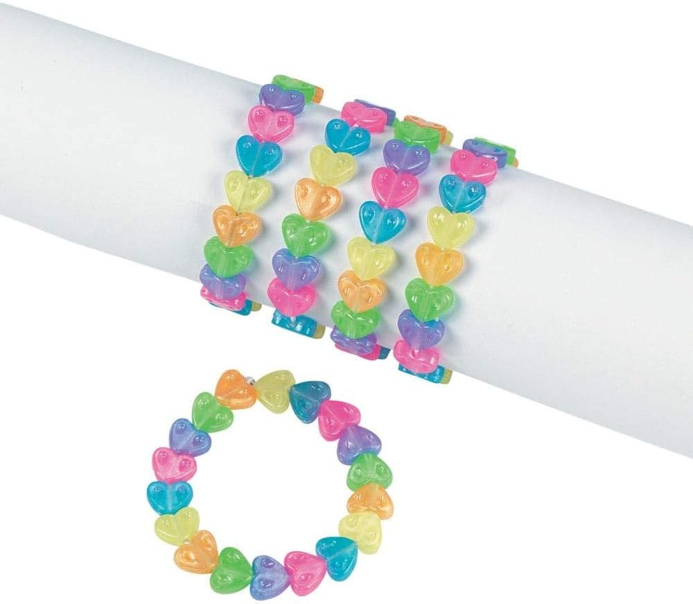 Amazon Com Rainbow Heart Bracelets 12 Pack 6 Circ Elastic
