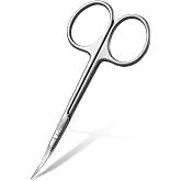 G&ouml;Sol Cuticle Scissors Extra Fine Curved, Professional Russian Style | Stainless Steel, High Precision, Pointed Tip Grooming Scissors, for Dead Skin; Eyebrows; Eyelash, Leather Case, Matte Silver