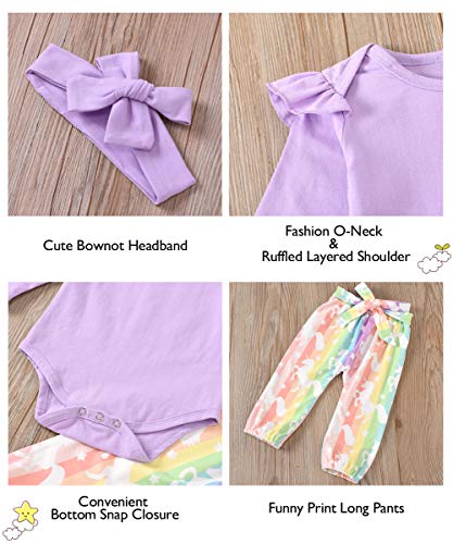Baby Girl Long Sleeve Outfit for Fall 3 Pieces Suit Babies Romper Rainbow Stripe Halen Pants Toddler 1st Birthday Gift Outdoor Holiday(6-9 9-12 Months)