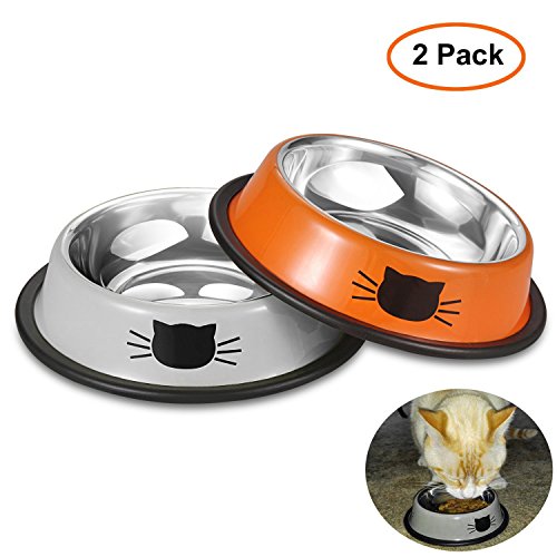 Stainless Steel Cat Bowls, Comsmart Puppy Cat Food Dish with Non Skid Rubber Base (2 Pack)