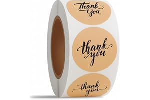 IBAKE 500 Thank You Stickers Roll – 1.5" Round Kraft Paper Labels with Black Script – Self-Adhesive Stickers for Small Business Packaging, Paper Bags, Gift Boxes & Envelopes