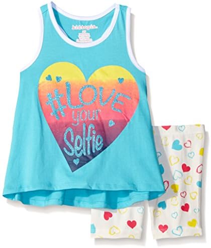 Kidtopia Toddler Girls' #Loveyourselfie and Back Bow W/ Big Heart Bike Short Set