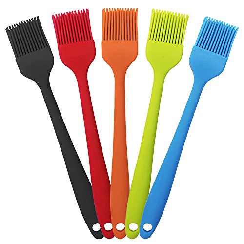 YuCool 5 Pack Silicone Basting Brush, Pastry&Basting Oil Brush with 2 Rest for BBQ,Turkey Baster,Cake,Barbecue Utensil,Grilling,Marinating-5 Colors