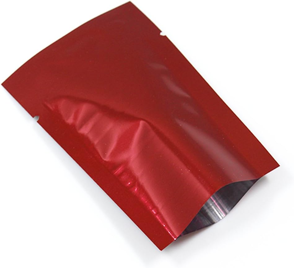 200 Pcs Aluminum Foil Smell Proof Pouch Heat Seal Open Top Flat Vacuum Packaging Mylar Bag Food Powder Small Sample Mylar Storage with Tear Notch 200 Pcs (Red, 5x7cm(1.9x2.7 inch))