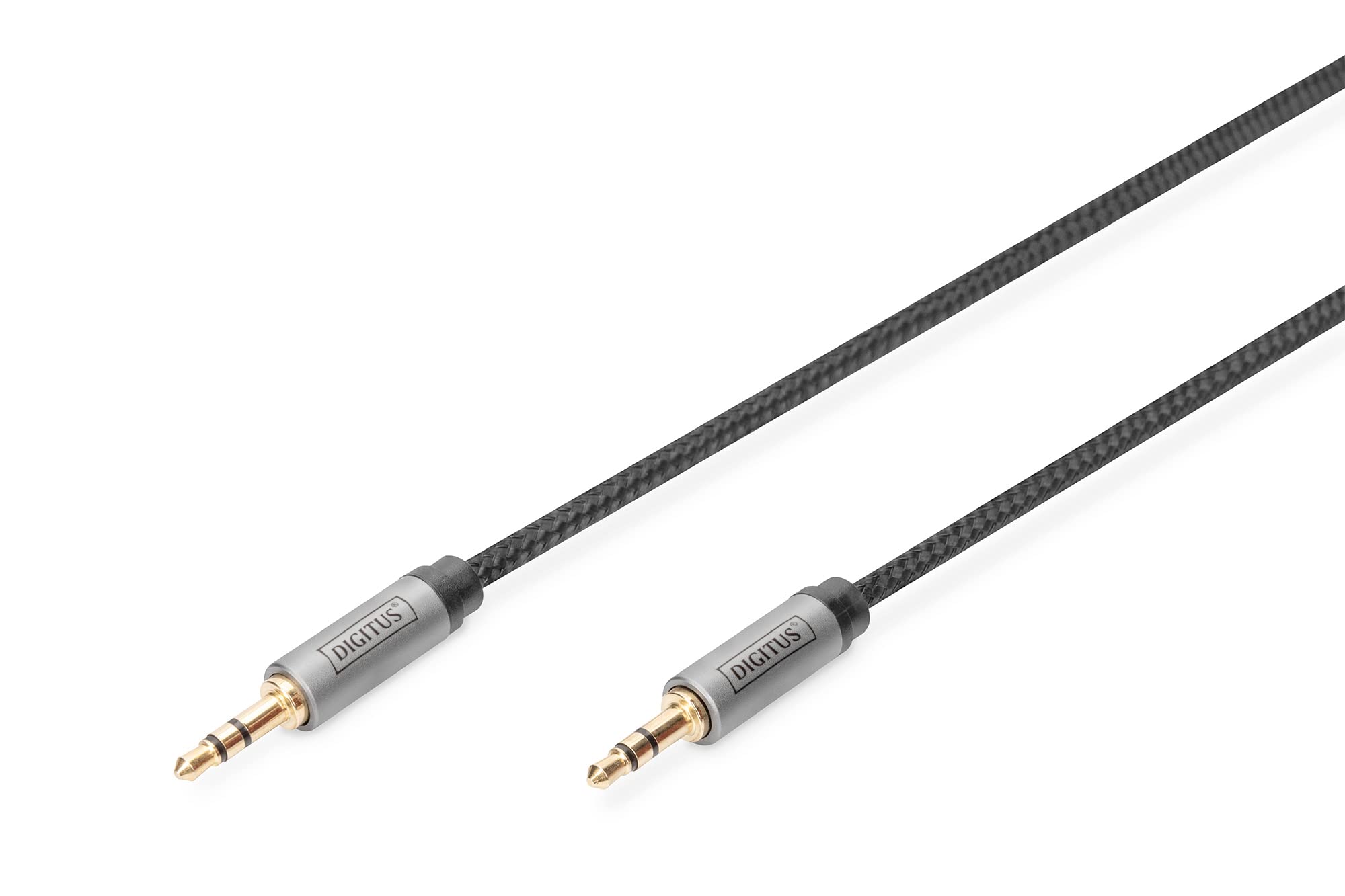 Digitus audio connection cable - 3.5mm jack to 3.5mm jack - AUX cable - stereo cable - gold-plated contacts - braided cable - 1.8m - black - for stereo systems, home cinema, soundbar, computer