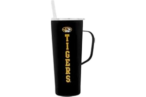 Decorvo NCAA 20 oz. Stainless Steel Tumbler with Handle - Officially Licensed Double Walled Insulated Roadie with Slide Lid and Straw (Missouri - Black)