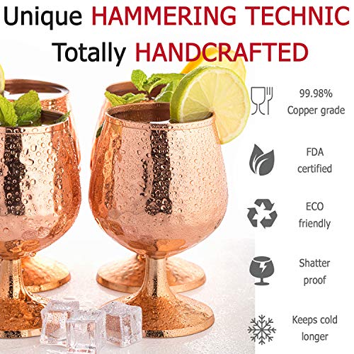 Copper Cognac glasses set of 4-14oz - Solid copper snifters - Moscow mule mugs for brandy, congnac, wine. - 7th anniversary gift.