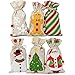 JOYIN 12 Pack of Christmas Canvas Gift Drawstring Bags Assortment for Christmas Party Favors, Treats, Santa Sack Sticking Bags, Christmas Draw String Goodie Bags, Party Favors