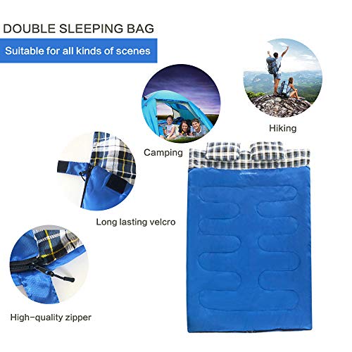 Double-Sleeping-Bag-Cotton-Flannel-Waterproof-Outdoor-Backing-Sleeping-Bag-with-2-Pillow-and-Compression-Bag-Camping-Envelope-Sleeping-Bag-for-Adults-Kids-Camping-Gear-Equipment-Traveling