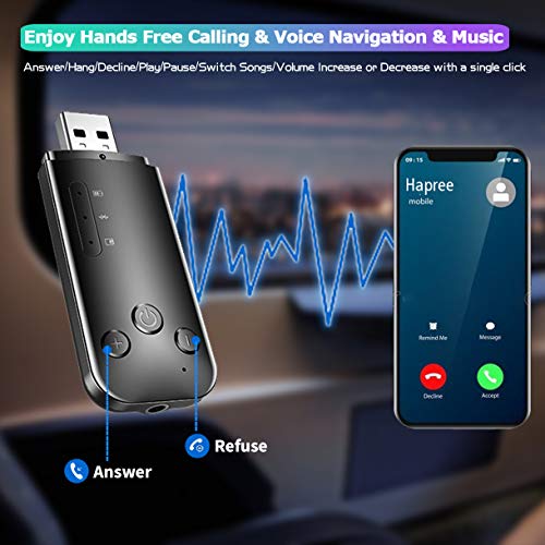 MagicDo Bluetooth FM Transmitter for Car,2-in-1 Bluetooth 5.0 Transmitter Receiver HiFi Wireless Audio Adapter with 3.5mm AUX for Car/Home Stereo Music System Support AUX/TF Card/U Disk