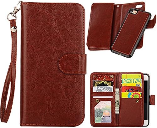 iPhone 7 case, RockE Wallet Case ID Credit Card Holders Folio PU Leather Slim Fit Cover for iPhone 7 (Brown)