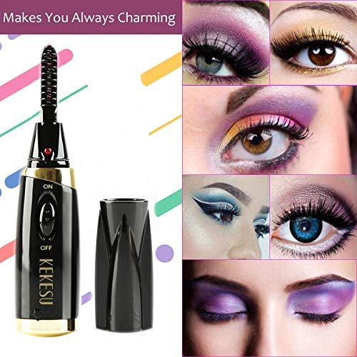 Eyelash Curler,Heated Eyelash Curler, Mini Electric Eyelash Curler, Portable with Led Light Electric Makeup Eyelash Brush (Black)