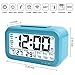WinFong Alarm Clock, Backlight LCD Digital Alarm Clock with 3 Alarms Thermometer Calendar Large Display Smart Nightlight Soft Light Snooze, Battery Operated with USB Charger (Blue)