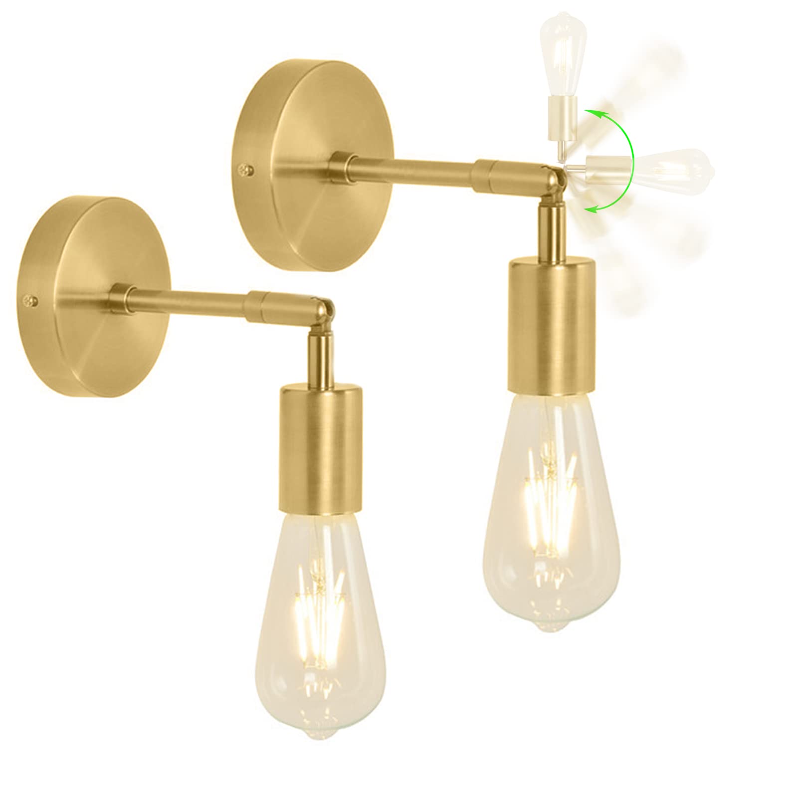 HTRUIYATY 2 Pack Antique Brass Lamp Sconce Industrial Gold Wall Light with E27 Socket Copper Finish Light Fixture for Hallway Wall Mount Lamp