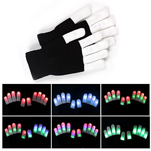 Gants LED, Jouets Lumineux et Multicolores avec 6 Modes d’Eclairage Super pour Soirées, Concerts, Bals, Fêtes, Boîtes et Autres, Alimentés par Batteries