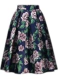 Missmay Women's Vintage Pleated Floral Print Flared Casual Swing Skirts