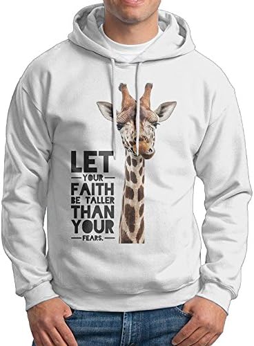 ChenXA Men's Giraffe Faith Taller Long Sleeve Pullover Hooded Sweatshirt White Size L