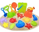 Newisland Beach Toys Set, 18 Piece Sand Toys with Series Sand Mold Kits, Bucket, Shovel, Water Can, Rake & Reusable Zippered Bag