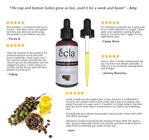 Castor Oil Organic Cold Pressed - Eyelash Eyebrow Hair Growth Serum - Pure USDA Certified Made in Canada (2 Oz - 60ml) for Hair Beard Eyelashes and Eyebrows in Glass Bottle with Brush Applicators kit - Thumbnail 5
