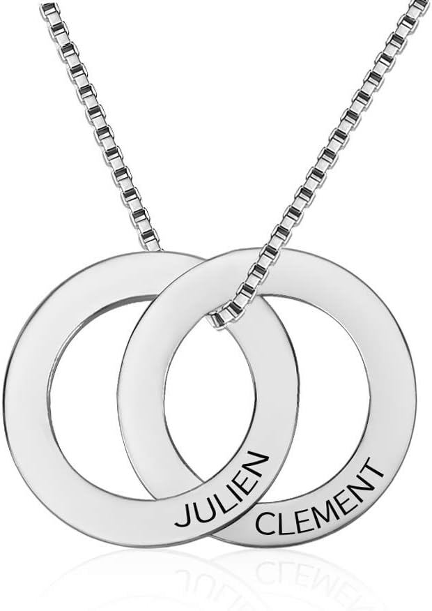Russian Ring Necklace with 2 Disc Interlocking Circles Necklace in Sterling Silver Necklace with Name Personalized Jewelry for Moms