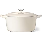 TeamFar Enameled Cast Iron Dutch Oven, 7qt Dutch Oven Pot Nonstick Cookware with Lid & Dual Handles for Bread Baking, Cooking, Oven Safe up to 500℉ & Various Stovetops, Healthy & Heavy Duty - White