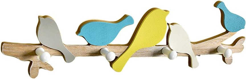 FLYING BALLOON Pastoral Style Birds Shaped Solid Wood MDF Decorative Wall Mounted Key Holder with 4 Hooks Coat Hook Rack for Home Entrance