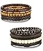Jstyle 8Pcs Braided Leather Bracelet for Men Women Wooden Beaded Bracelets Wrap Adjustable