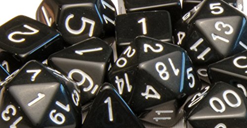 Role 4 Initiative Set of 15 Large High-Visibility Polyhedral Dice: Opaque Black with White Numbers (3d4 4d6 2d8 1d10 1d% 1d12 3d20)