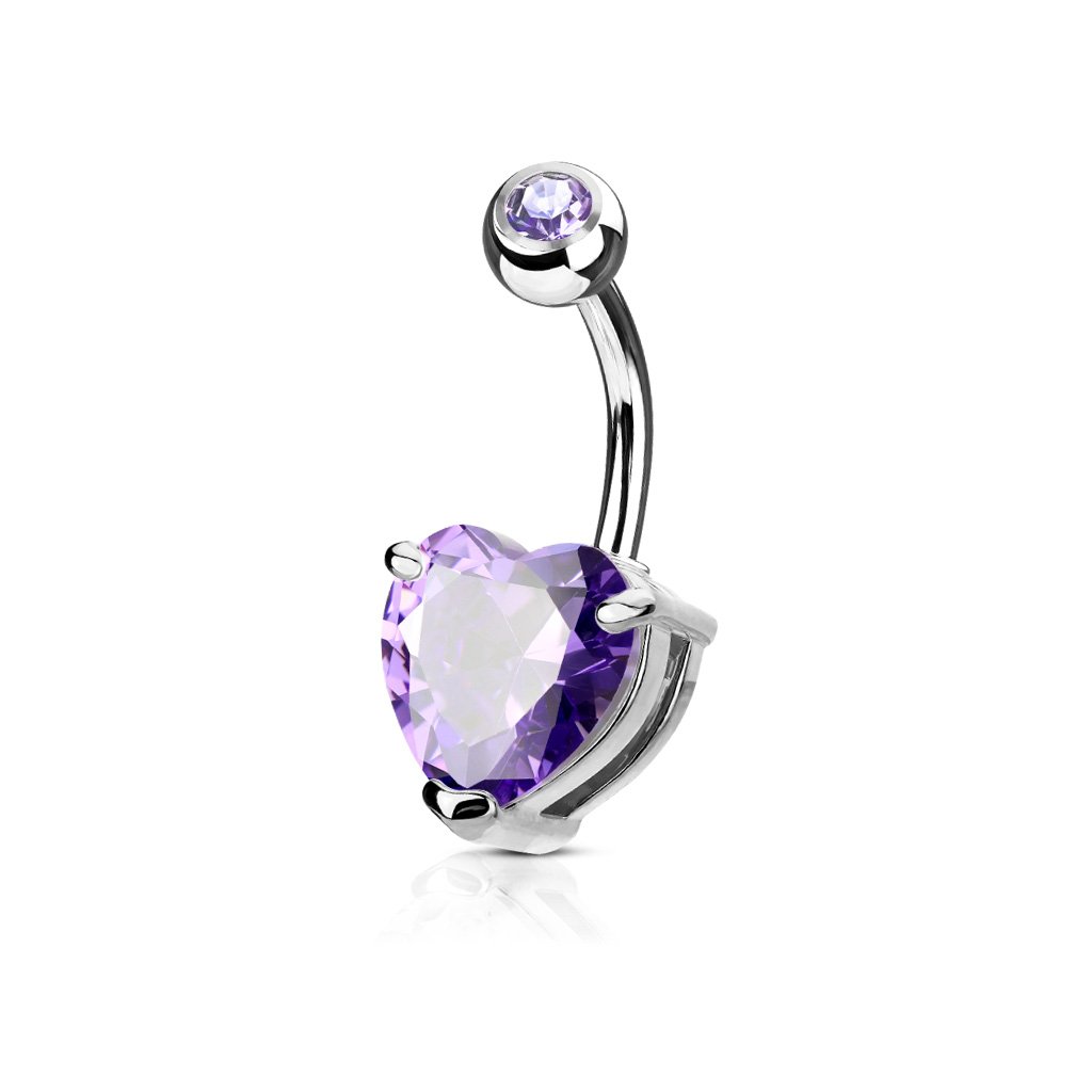 PiercedOff 316L Surgical Steel 1.6mm Belly Bar with a 10mm Tanzanite CZ Heart - Length 10mm