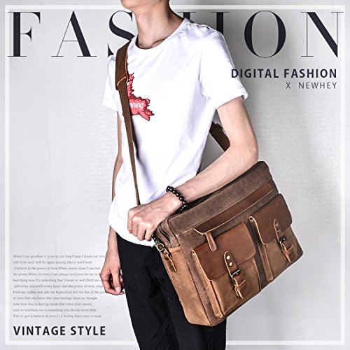 mens messenger bolsa 15.6 inch waterproof vintage genuine leather waxed canvas briefcase