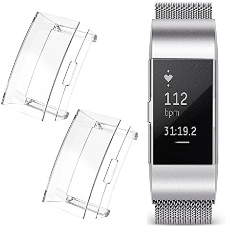 Strivy [2 PACK] Ultra Slim Soft Full Cover Case for Fitbit Charge 2, Crystal, TPU Protective Cases Frame Shockproof Cover Shell Accessories for Fitbit Charge 2 Smart Watch (2Pcs)