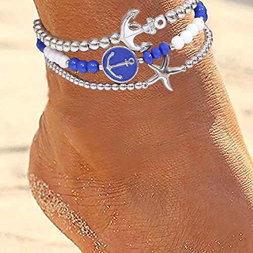 MOLOCH Anklets For Women Starfish Anchor Ankle Bead Chains Bracelets Adjustable Beach Anklet Foot Jewelry Set For Grils - Thumbnail 6