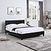 Divano Roma Furniture Classic Deluxe Bonded Leather Low Profile Platform Bed Frame with Paneled Headboard Design (Twin)