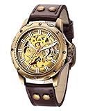 Carrie Hughes Men's Vintage Bronze Steampunk Skeleton Automatic Mechanical Stainless Steel Leather Watch CH373