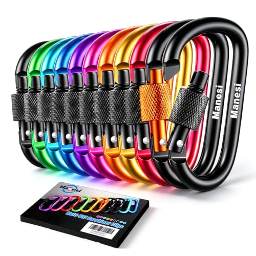 Karabinerhaken, 7,6 cm, Aluminium, D-Ring, Karabinerhaken, Sportzubehör für Outdoor, Camping, Wandern, Clips mit Schraubverschluss, mehrfarbig, 10 Stück