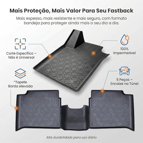 Tapete Fiat Fastback Versão Híbrida 2024 2025 2026 Bandeja 3D Premium Emborrachado Impermeável