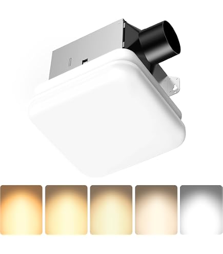 MEOZRI Bathroom Exhaust Fan With LED Light – 90 CFM, 1.0 Sones Quiet Operation, 4-Inch Duct, 5000K, Ceiling Mount, 8x8 In Mounting Hole, 9.8x9.8 In Panel, ABS, Heat Protection, Home/Hotel/Bath